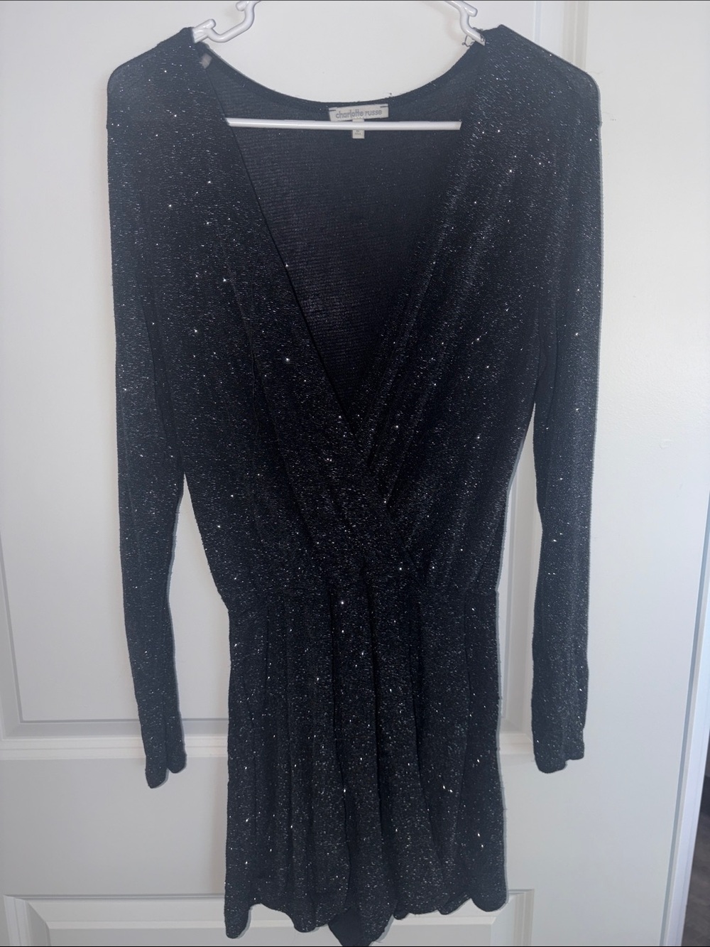 Charlotte Russe Black Sparkle Long Sleeve  Romper